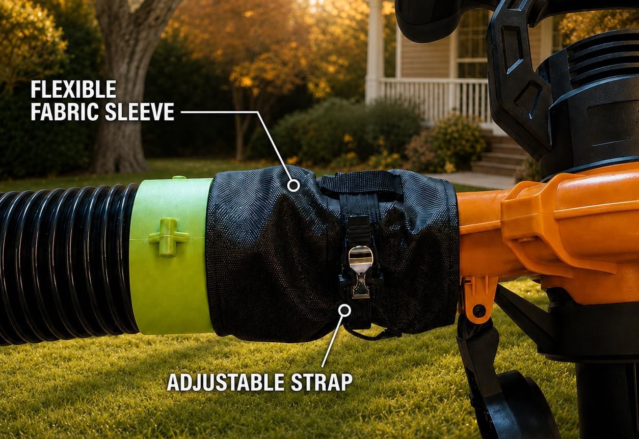 Leaf Vac universal connector attached to a blower-vacuum